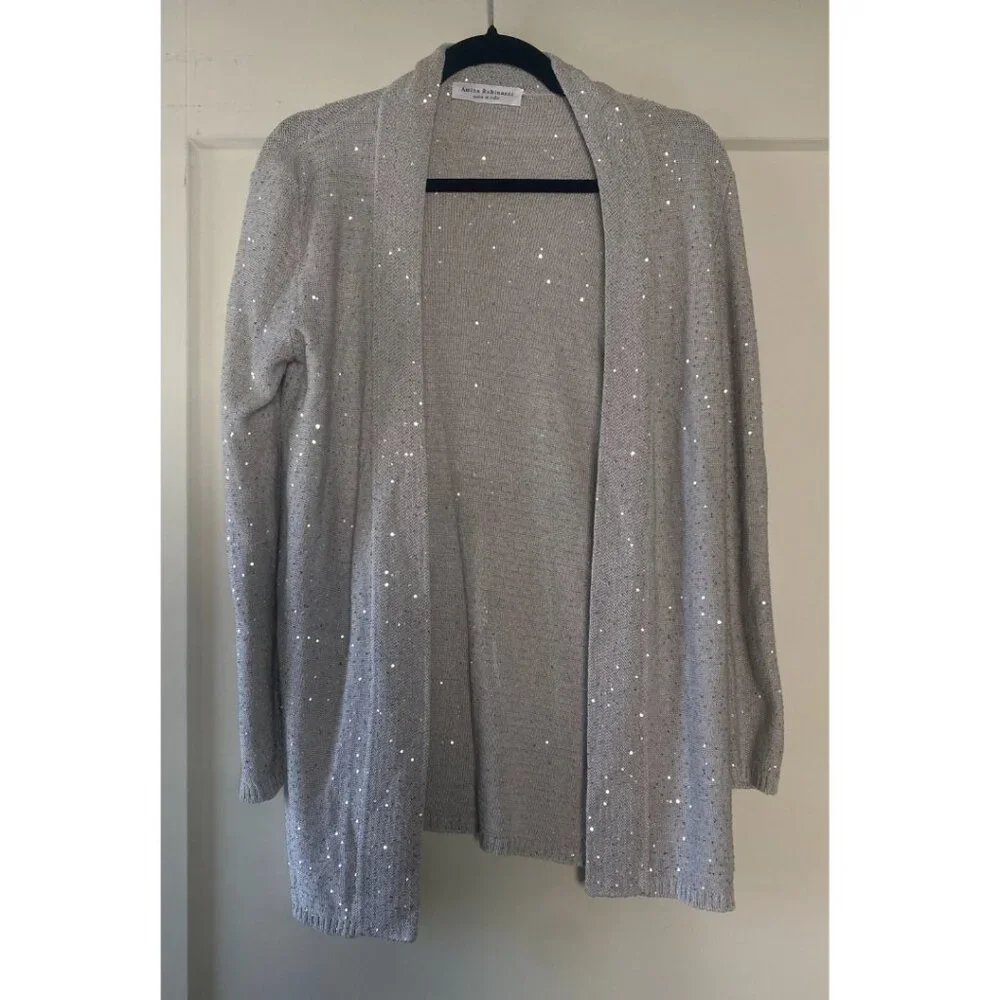 Amina Rubinacci | Italian Silk Linen Blend Sequin Open Cardigan